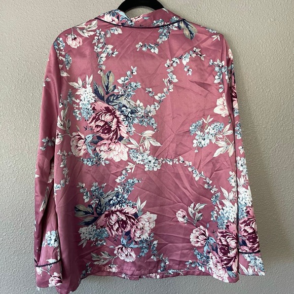 In Bloom by Jonquil Mauve Floral Sleepwear Satin Button Front PJ Shirt Large - Picture 6 of 6